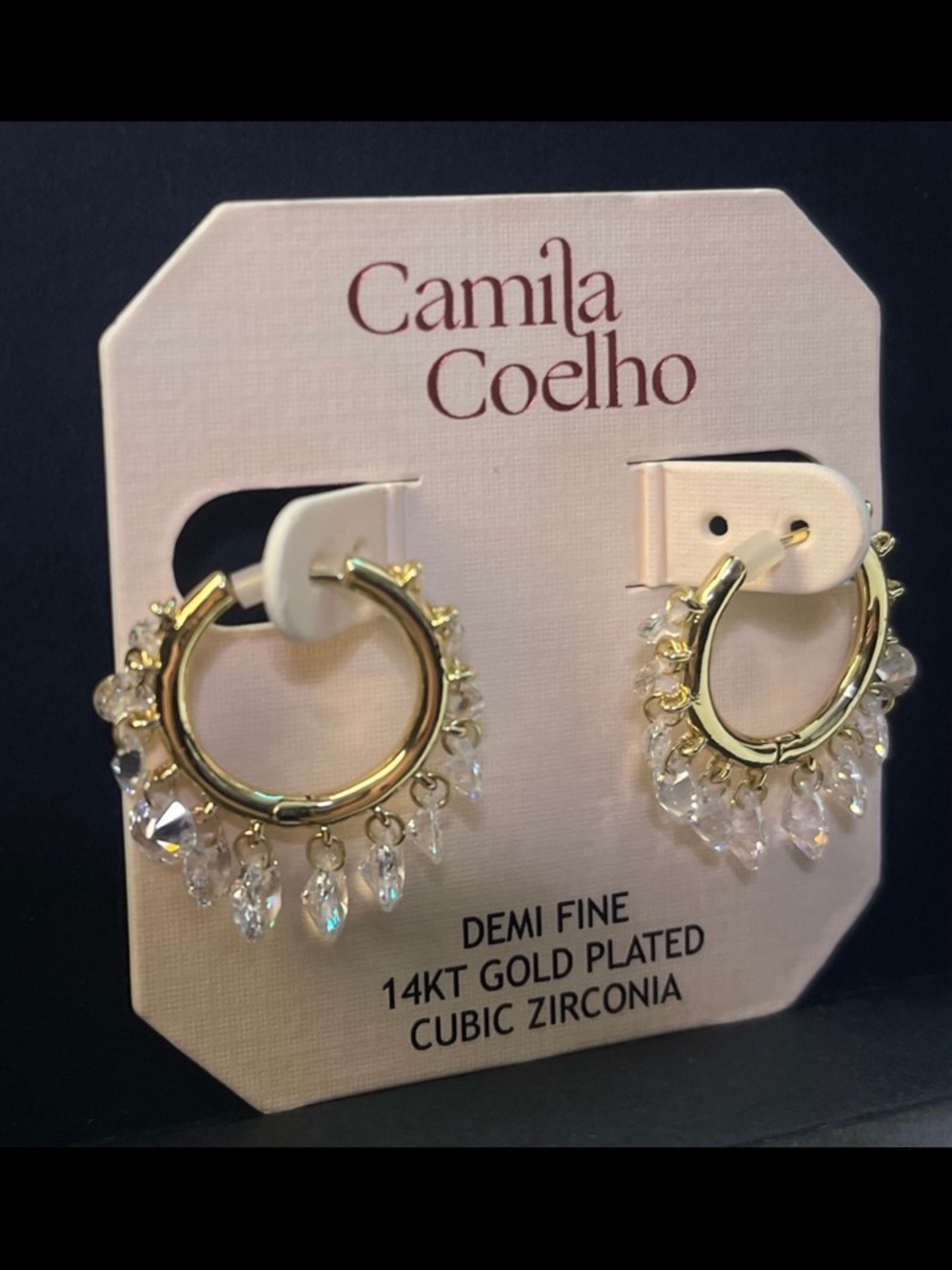 NEW Camila Coelho 14KT Gold Plated CZ Shimmer Charms Hoop Earrings - Picture 5 of 13